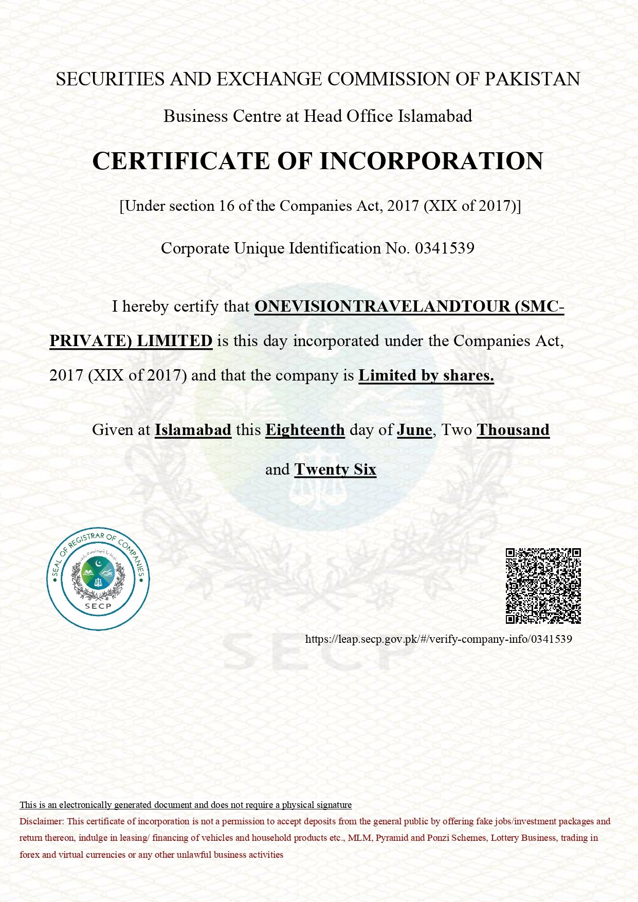 SECP Certificate of Incorporation